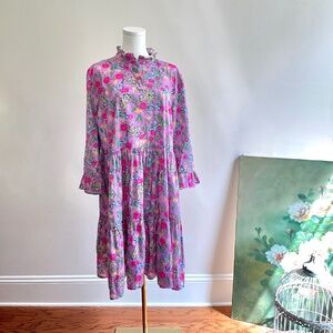 Floral Leopard Pink / Lavender Ruffle Dress